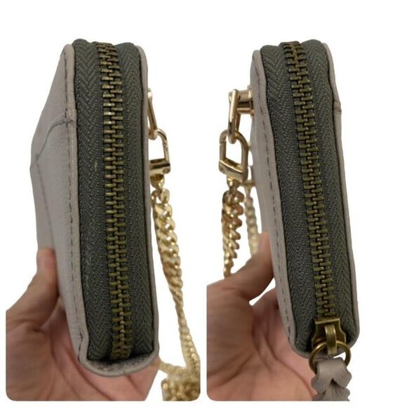 Fossil Womens Tara Zip Clutch in Gray Leather WOC on Chain - Picture 8 of 8